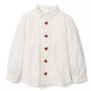NWT - Janie and Jack - White Ruffle Embroidered Rose top - Size 6